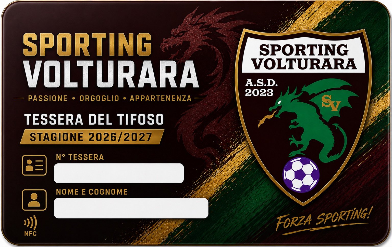 Tessera del Tifoso ufficiale Sporting Volturara, stagione 2026/2027