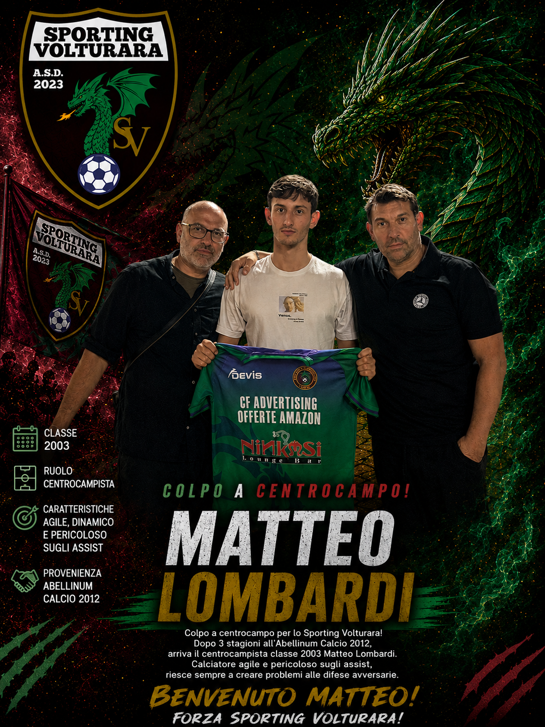 Altro importante rinforzo allo Sporting Volturara, in arrivo dall'Abellinum
